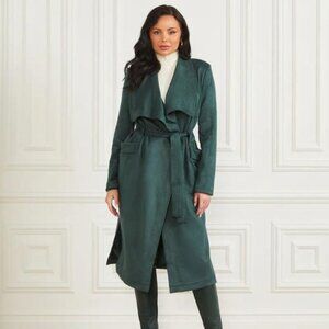 Guess by Marciano Hudson Cover-Up Chenille Green Trench Coat Jacket